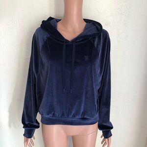 Victoria's Secret Velvet Deep Blue Velour Cropped Sweatshirt Hoodie Women’s L